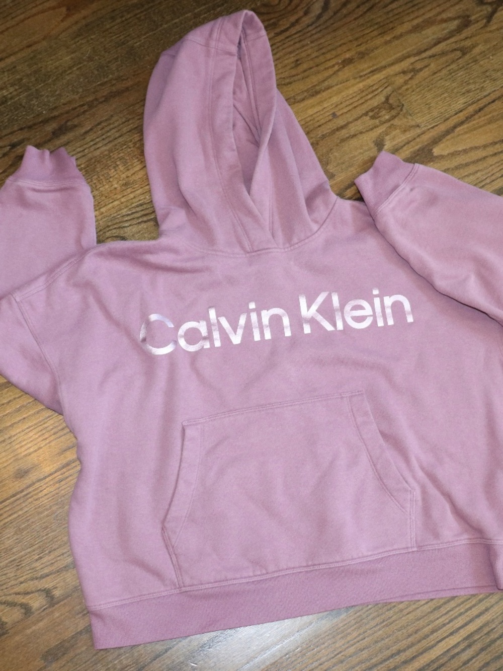 Calvin Kein Performance Logo Cropped Toasted Mauve|Lilac Fleece Hoodie Size L